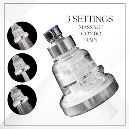 Filtered Shower Head: High Pressure and Water Saving: 3 Settings: Reduces Chlorine and Dissolved Solids: Helps Dry Hair and Itchy Skin