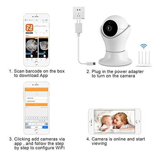 360 Wireless Security Camera 1080P Wifi Home Surveillance System Video Baby Monitor Pet Nanny Cam Indoors Dome Webcam Night Vision Motion Detection 360 Pan Tilt with 2 Way Audio APP Cloud IP Cameras