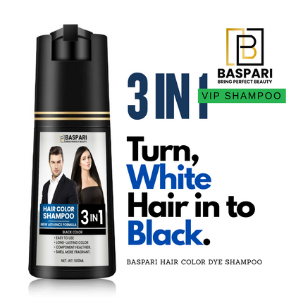 Baspari 3-in-1 Hair Color Dye Shampoo | Turns Grey to Black in 5 Minutes | Ammonia-Free | Shampoo + Color + Conditioner | Long-Lasting Natural Black | Easy Home Hair Dye for Men & Women (500ml)