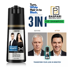Baspari 3-in-1 Hair Color Dye Shampoo | Turns Grey to Black in 5 Minutes | Ammonia-Free | Shampoo + Color + Conditioner | Long-Lasting Natural Black | Easy Home Hair Dye for Men & Women (500ml)