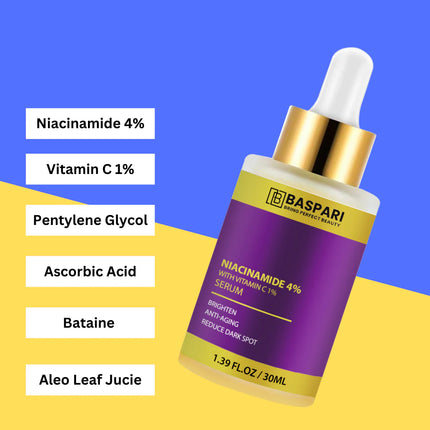 Baspari 3 in 1 Serum Set- Baspari Niacinamide Acid Serum 4% + Baspari Salicylic Acid 2%  + Baspari Glycolic Acid Serum 5%