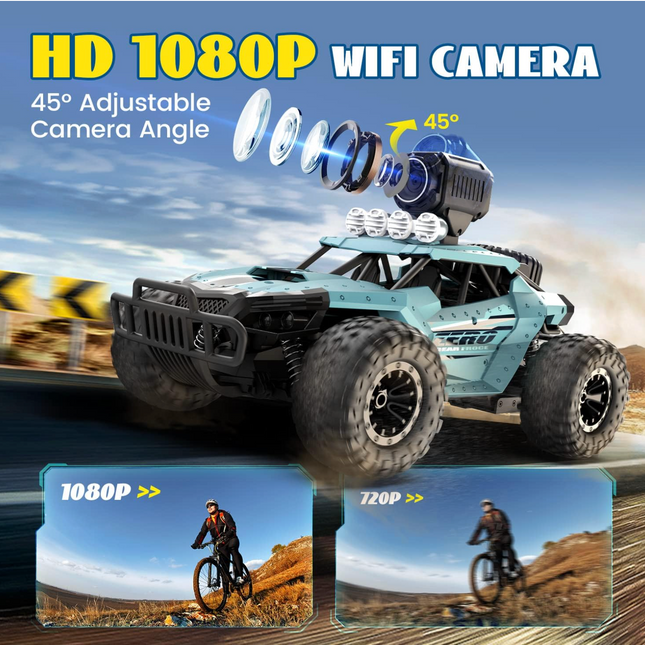 DEERC RC Cars DE36W Remote Control Car with 720P HD FPV Camera, 1/16 Scale Off-Road RC Truck, High Speed Monster Trucks for Kids Adults, All Terrain, 30 Min Play, RC Toys Gift for Boys and Girls